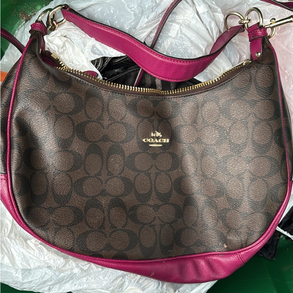Coach Signature Brown and Pink Hobo Bag